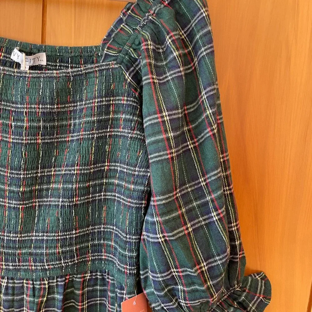 Ivy City Co Plaid Jumpsuit in Green and Blue - Picture 7 of 8